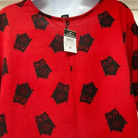 OWL SWEATER SHORT SLEEVE TOP! Size M BNWT - Picture 7 of 9